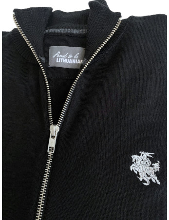 Juodas vyriškas merino megztinis su užtrauktuku VYTIS
