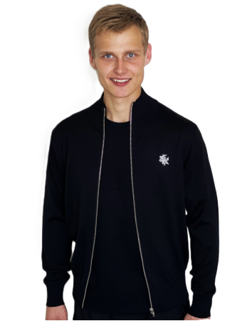 Juodas vyriškas merino megztinis su užtrauktuku VYTIS