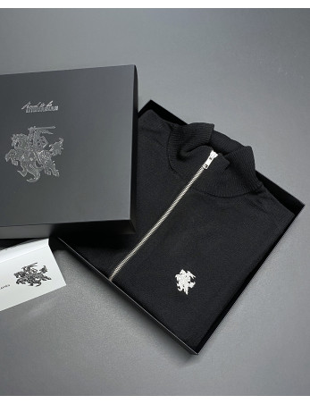 Juodas vyriškas merino megztinis su užtrauktuku VYTIS