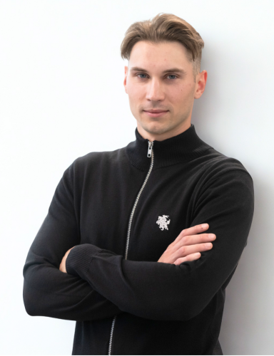 Juodas vyriškas merino megztinis su užtrauktuku VYTIS